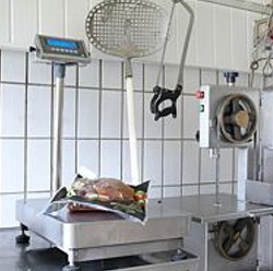 Water resistant Trade Balances being used at a butcher's shop