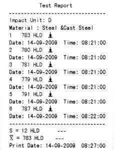 PCE-2900 Hardness meter: Here there is a printing of the measurements which appear in the upper images.
