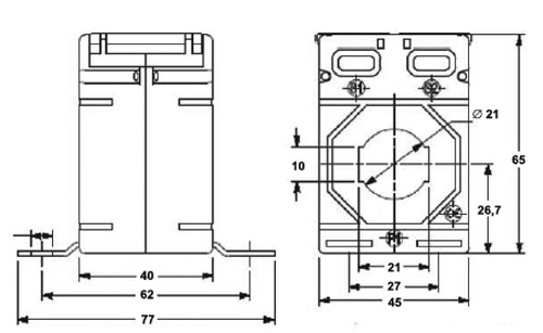 Busbars Current Transformer PCE-LCTB45: dimensions