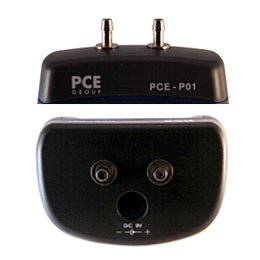 Differential Pressure Gauge PCE-P01/ P05: Connections for the differential pressure meter at the upper half of the device.