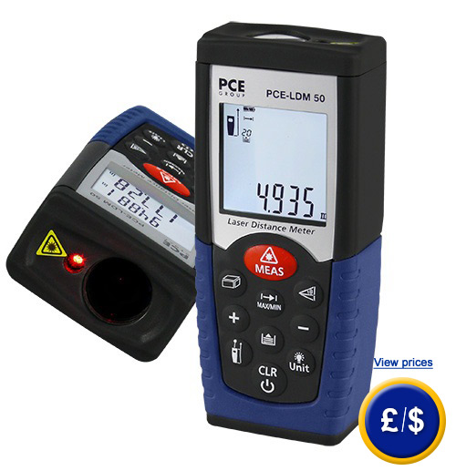 PCE-LDM 50 laser distance meter for accurate measurements up to 50 m.