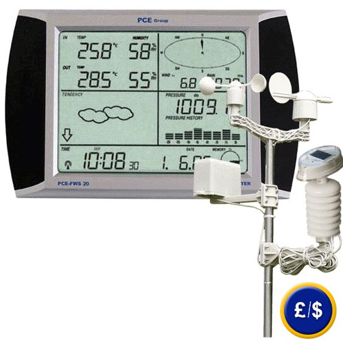 the PCE-FWS 20 meteorological station with touch screen