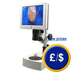 the PCE-VMS 200 microscope uses both transmitted light and reflected light, magnifies up to 100x.