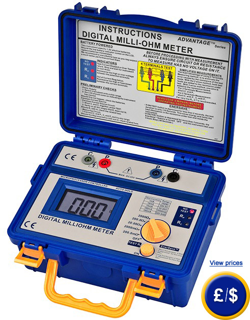 Milliohm tester PCE-MO 2002 series with waterproof housing and ring seal.