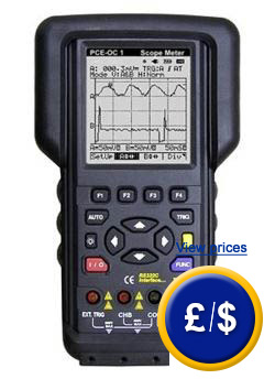 PCE-OC 1 oscilloscope (Scope-Meter) with multiple functions for use by electricians in the industrial sector, mechanical engineers, in laboratories, and research and development.