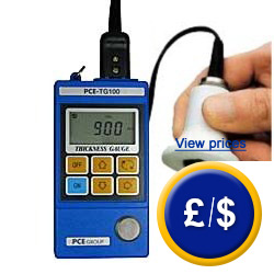 the PCE-TG110 thickness meter for different materials such as metal, glass and homogeneous plastics.