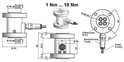 Technical sketch of the Torque Gauge Bar PCE-SA / SB series