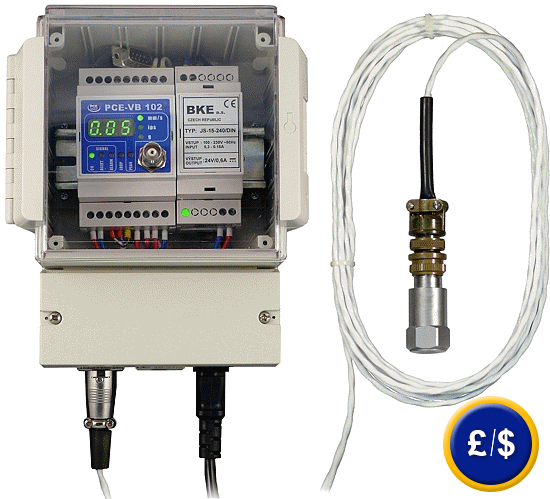 PCE-VB 102 vibration meter for the control of vibration velocity.