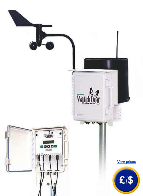 Professional weather station with five sensors including wind direction, wind speed, temperature, relative air humidity and rainfall.