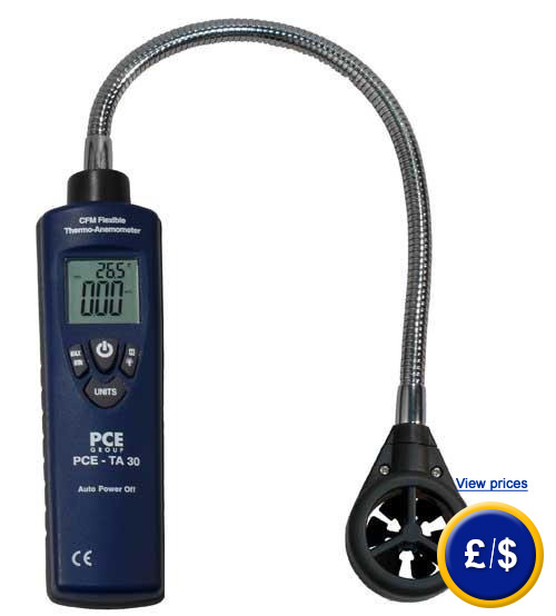 PCE-TA 30 air flow meter can measure air velocity, air temperature and air flow.