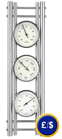 Baro Thermo Hygrometer Domatic Aluminium for indoor use with barometer, thermometer and hygrometer functions.