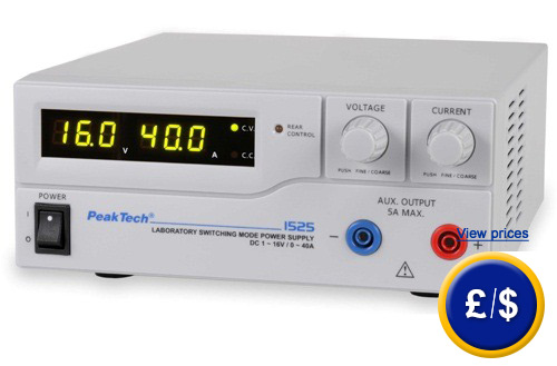 Bench Top Power Supply - PKT 1525  for laboratories / 1 ... 16 V DC / 40 A output current.