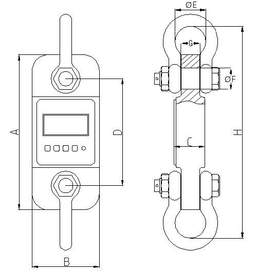 Technical drawing of the crane scale PCE-DMM series