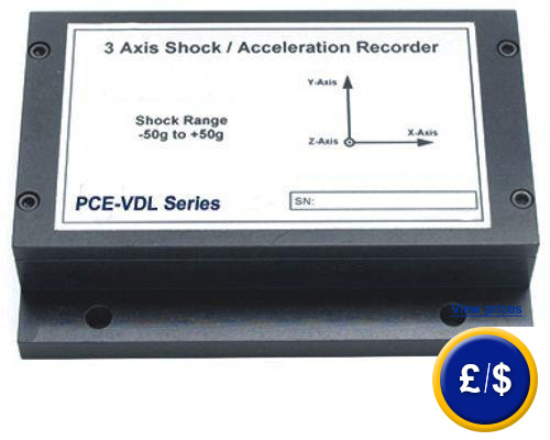 Data logger with three-axis PCE-VDL to measure both impact and vibrations.