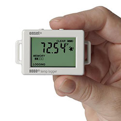 The data logger HOBO UX100-0xx for temperature stands out due to its compact design