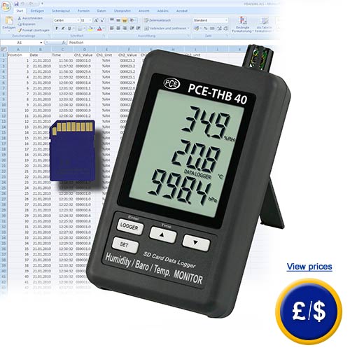 PCE-THB 40 thermohygrometer and barometer is ideal  to detect temperature, humidity and atmospheric pressure. 