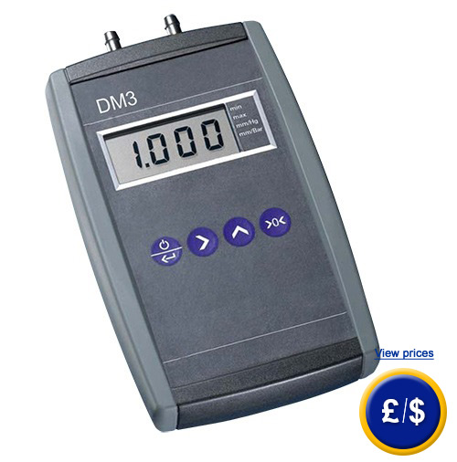 Differential Pressure Meter DM 3 for overpressure, differential pressure and negative pressure, ability to mount pitot tube, analog output, average value calculation.