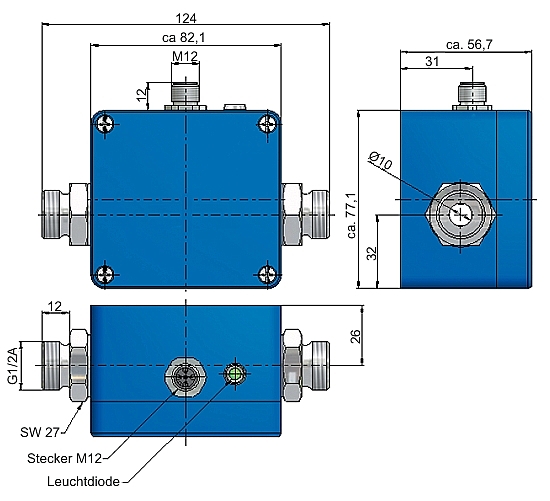 Dimensions of the VMI 7 and VMI 10 electromagnetic flow meter