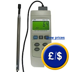 PCE-009 flow meter with RS-232 and software to measure air temperature and velocity with calculation of volume of air current.