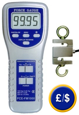 PCE-FM 1000 force tester for measuring traction and compression up to 100kg.
