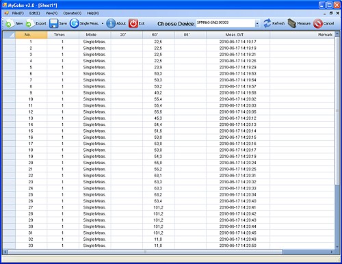 Images of the software Gloss Meter.