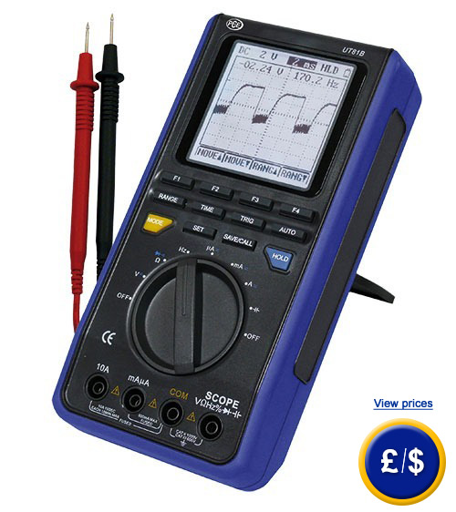 PCE-UT 81B handheld oscilloscope with multiple functions to be used in many different fields.