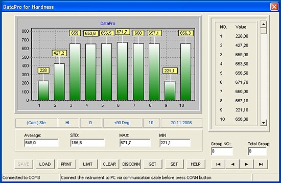 The professional Windows DataPro for PCE-2800 Hardness meter.