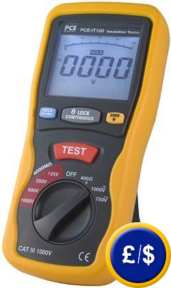 PCE-IT100 insulation meter for insulation resistance up to 4000 MΩ / CAT III 1000 V.