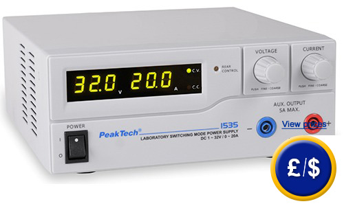 Laboratory Power Supply - PKT 1535 to adjust the level of current and voltage through two separate rotary switches.