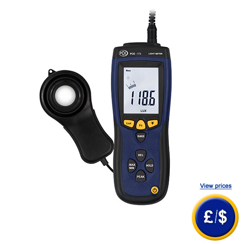 The PCE-172 lux meter is used for accurately measuring brightness in the industrial sector, commercial sector, agriculture and in research.