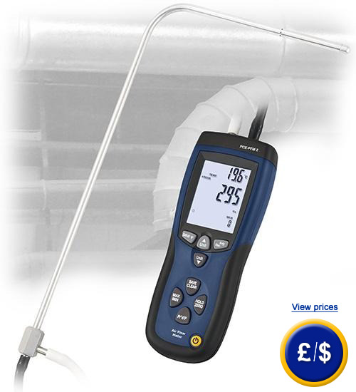 Micro Manometer with Pitot Tube used to accurately determine differential pressure as well as both air flow and gas velocity.