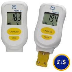 PCE-MT 50 mini-thermometer: water resistant and robust type k mini-thermometer, magnetic chuck, Shut-off functions,  - 60 ... 1370 ºC.