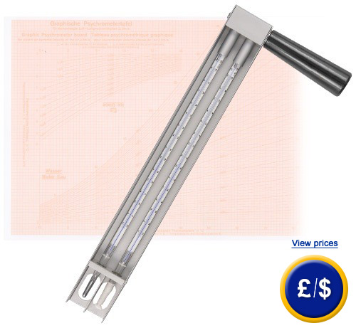 Spin Hygrometer (centrifugal) PCE- SPS 1 to determine the humidity content obtained by a wet  thermometer and a dry one together.