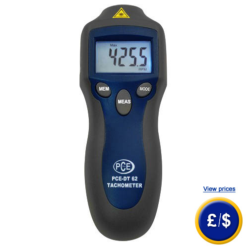 the PCE-DT62 optical tachometer for optically measuring revolutions without contact.