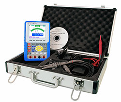 The handheld Oscilloscope is delivered with a carrying case.