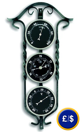 Analogue Outdoor Barometer Thermometer Domatic Wrought Iron
