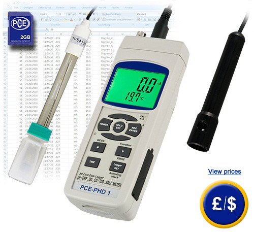 PCE-PHD 1 oxygen meter for measuring pH value, conductivity, oxygen and temperature.