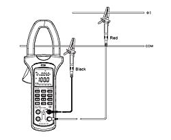 Measuring with the PCE-UT232 power analyser with 1 phase and 2 conductors