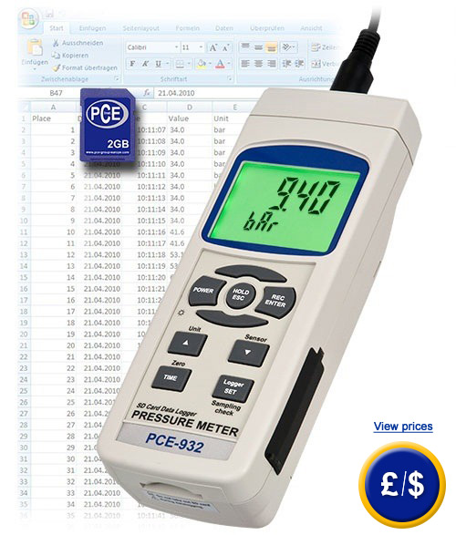 Pressure Meter PCE-932 with external sensors for ranges up to  400 bar.