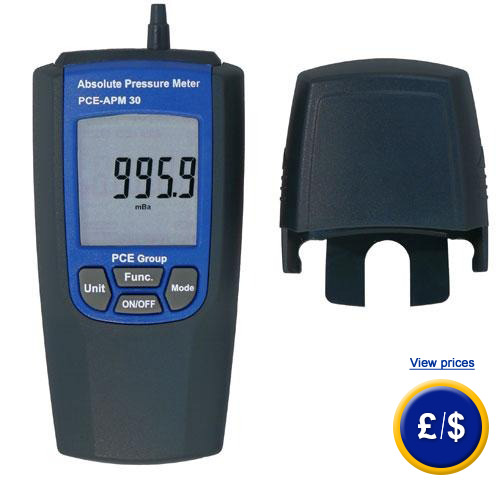 Pressure meter PCE-APM 30: it measures absolute and barometric pressure / diverse pressure units / easy handling / carrying case included.