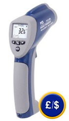 the PCE-888 pyrometer infrared and accurate to within ±1.5%, for measuring surface temperature without contact.
