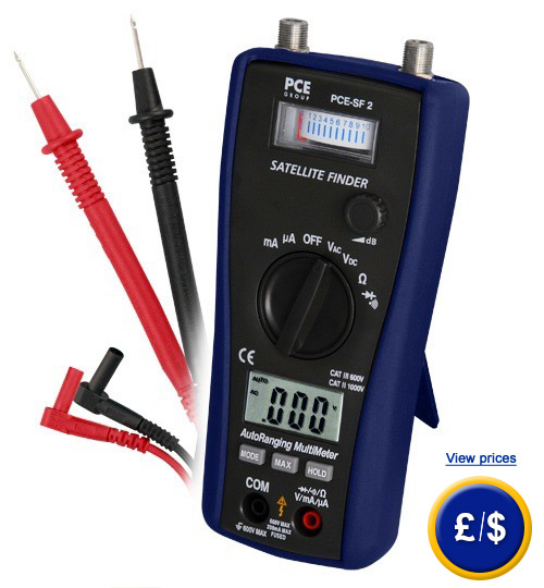 PCE-SF 2 Satellite finder and multimeter with sensitivity regulator and multimeter.