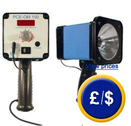 The PCE-OM 100 stroboscope can capture the motion and measure the velocity of objects.