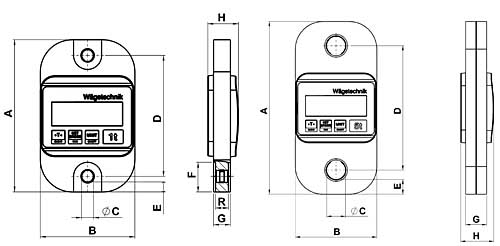 Technical drawing of tension transducer TZL.