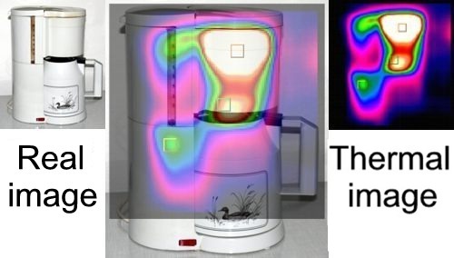 Here you will see clearly the thermal load and the heat distribution between the original image and the image taken by the Thermal camera PCE-TC 2