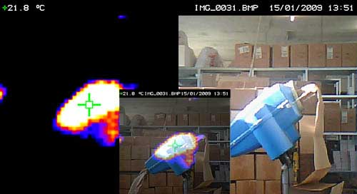 Inexpensive thermal camera PCE-TC 2 inspecting a packaging machine.