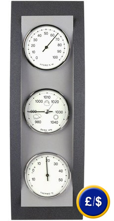 Thermo Hygrometer Domatic Beech Anthracite / Aluminum for indoor use made from beech and aluminium, modern design, round displays.