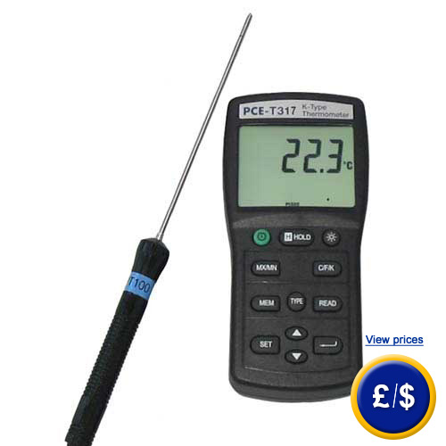 PCE-T317 thermometer with highly accurate PT-100 sensor.