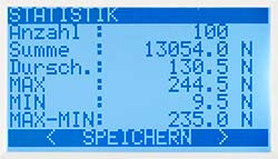 Statistical function of the torque wrench tester with possibility to save the measuring sequence internally.