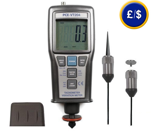PCE-VT 204 vibration meter with sensors and adaptors